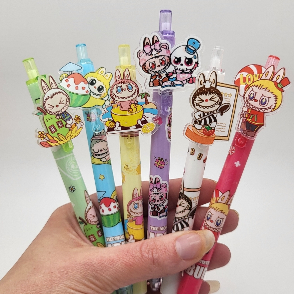LABUBU 6-Pack Acrylic Charm Character Pens NEW
